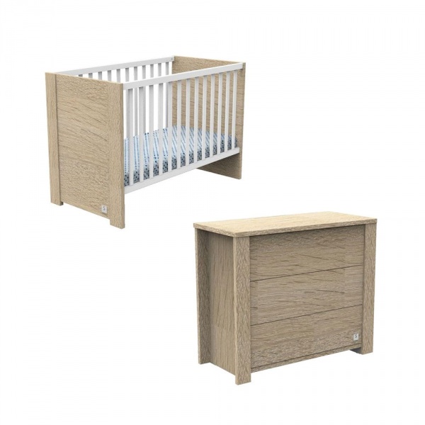 Chambre bébé duo lit 60x120cm + commode antonin bois + plan à langer offert Sauthon meubles