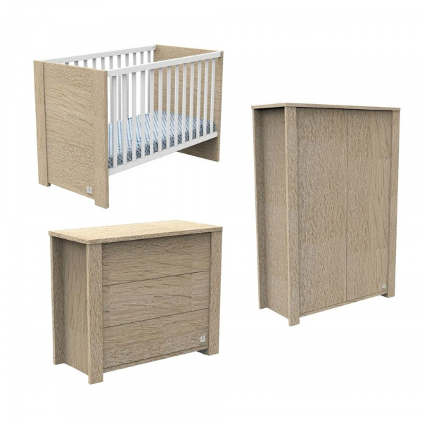 Chambre bébé trio lit 60x120cm + commode + armoire antonin bois + plan à langer offert Sauthon meubles