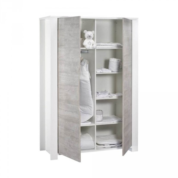 Chambre duo lit combiné évolutif + armoire loft bois Sauthon meubles