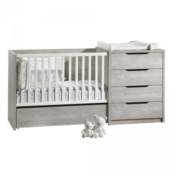 Chambre duo lit combiné évolutif + armoire loft bois Sauthon meubles