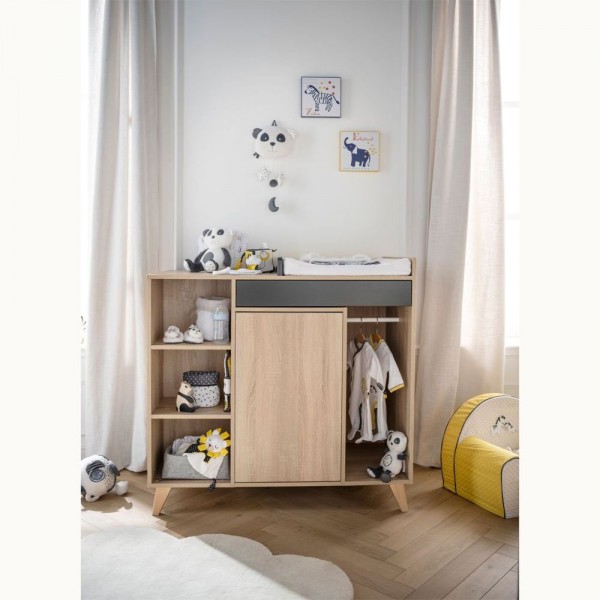 Chambre trio lit 70x140 + commode + armoire nova gris volcan Sauthon meubles