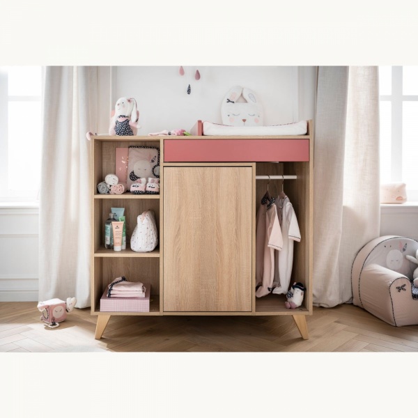 Chambre trio lit 70x140 + commode + armoire nova rose canyon Sauthon meubles