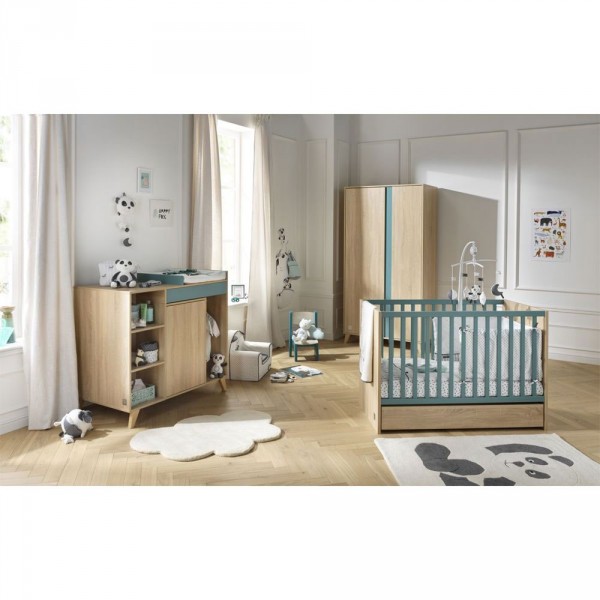 Chambre bébé trio lit bébé 60x120 + commode+armoire nova argile douce Sauthon meubles