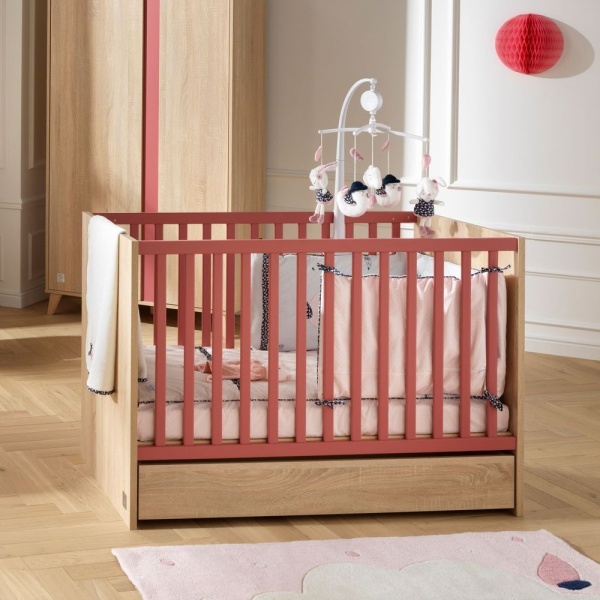 Chambre bébé trio lit bébé 60x120 + commode+armoire nova rose canyon Sauthon meubles