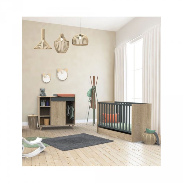 Chambre bébé duo lit bébé 60x120 + commode nova gris volcan Sauthon meubles