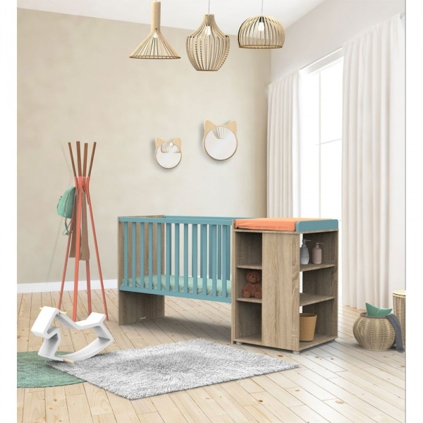 Chambre duo lit combiné évolutif 60x120 + armoire nova argile douce Sauthon meubles