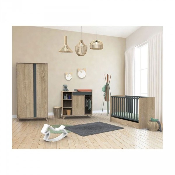 Chambre duo lit combiné évolutif 60x120 + armoire nova gris volcan Sauthon meubles