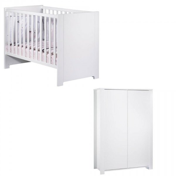 Chambre duo lit 60x120 + armoire loft blanc Sauthon meubles