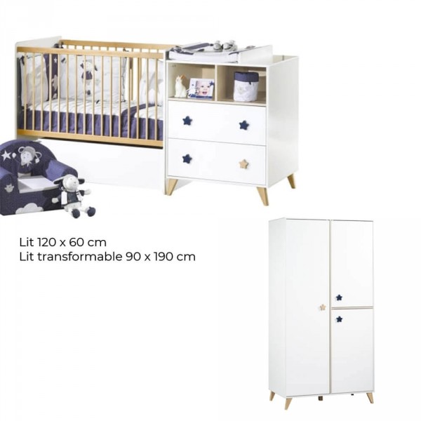 Chambre duo lit combiné évolutif + armoire oslo etoile Sauthon meubles