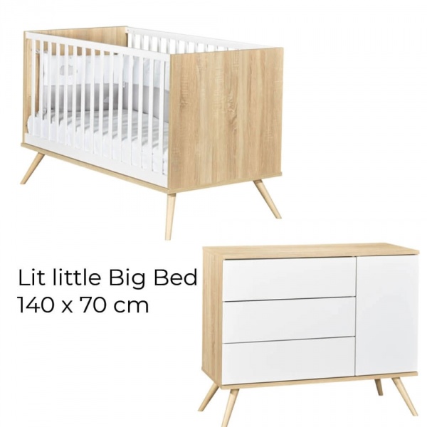 Chambre bébé duo lit 70x140 + commode seventies blanc Sauthon meubles
