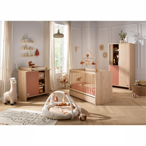 Chambre bébé trio lit 60x120cm (non transformable) + commode + armoire terracotta tokyo + plan à langer offert Sauthon meubles