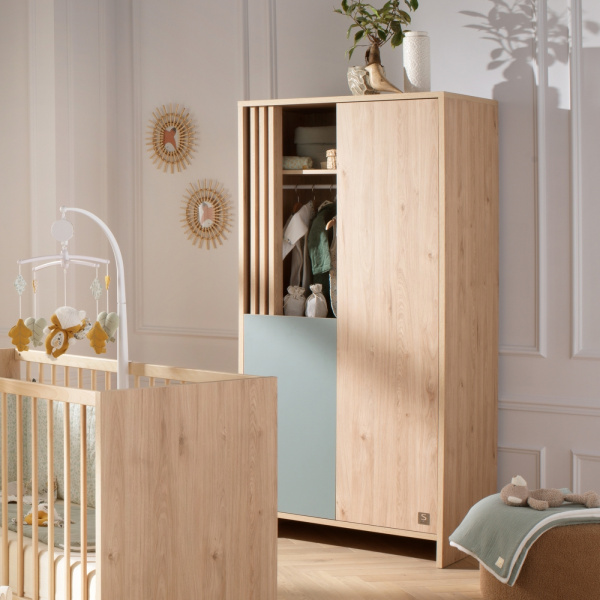 Chambre bébé trio lit 70x140cm + commode + armoire sauge tokyo + plan à langer offert Sauthon meubles