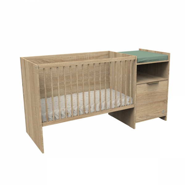 Lit chambre évolutif avec commode 1 porte azur Sauthon meubles