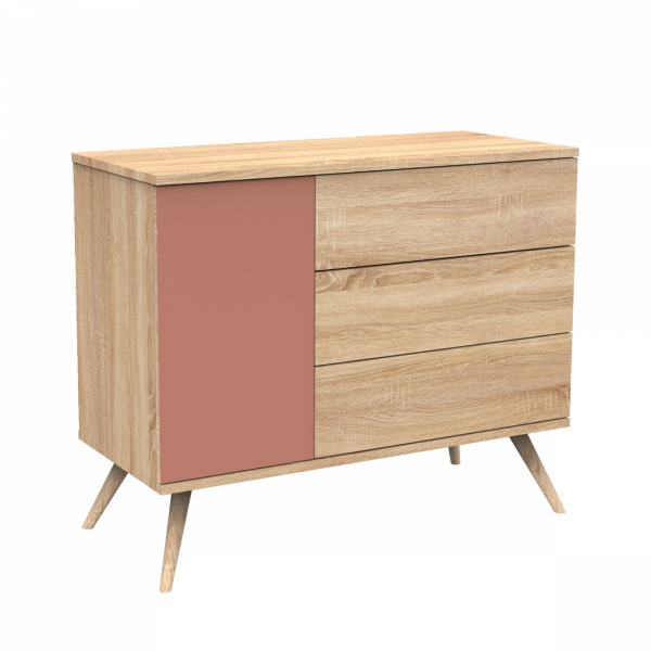 Chambre bébé duo lit 70x140cm bois + commode terracotta seventies Sauthon meubles