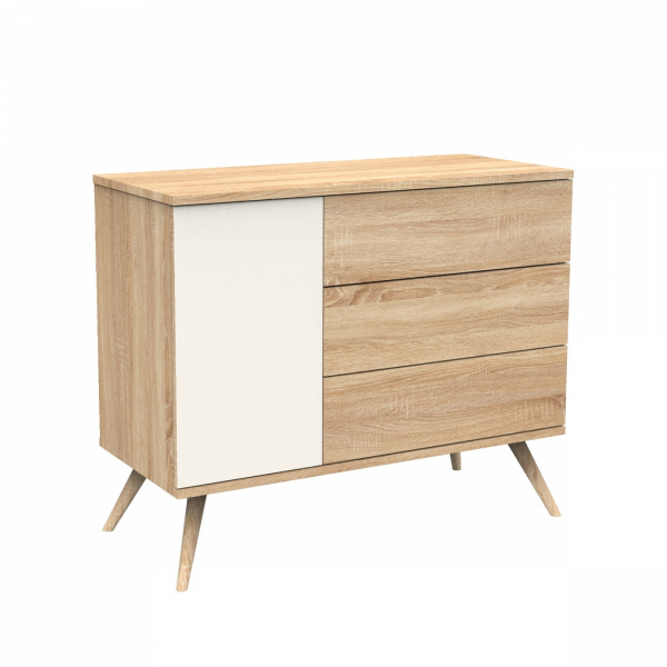 Chambre bébé duo lit 70x140cm bois + commode vanille seventies + plan à langer offert Sauthon meubles