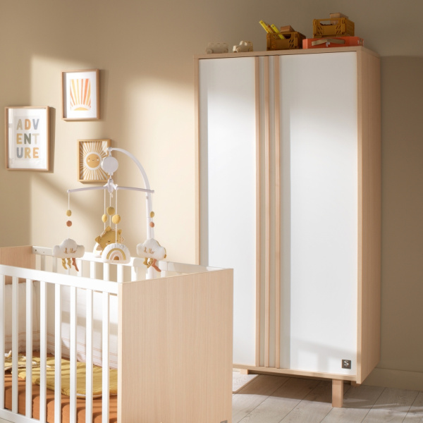 Chambre bébé trio lit 70x140cm + commode + armoire nature + plan à langer offert Sauthon meubles