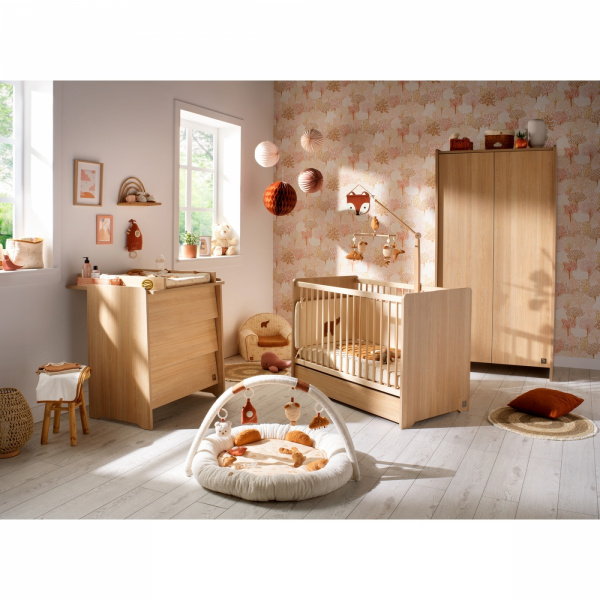 Chambre bébé trio lit 70x140cm + commode + armoire cannelle + plan à langer offert Sauthon meubles