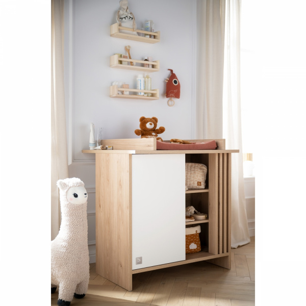 Chambre bébé duo lit 60x120cm (non transformable) + commode blanche tokyo + plan à langer offert Sauthon meubles