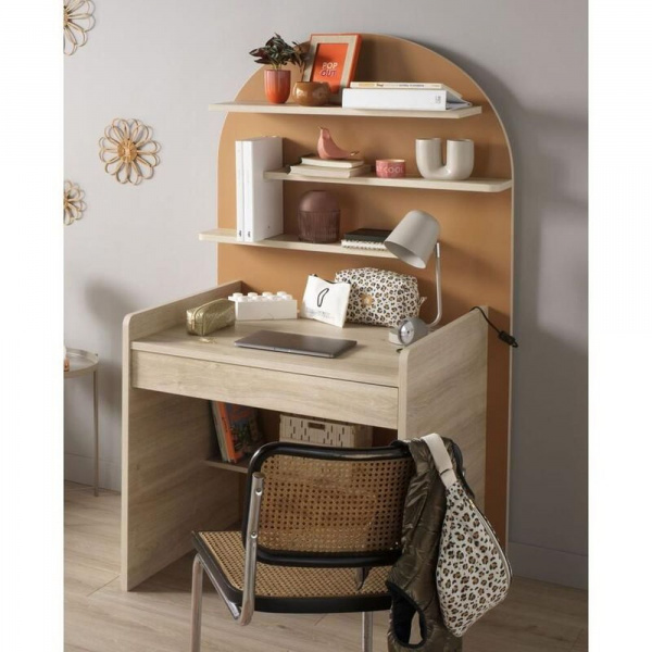 Chambre duo arche lit transformable + commode/bureau caramel Sauthon meubles