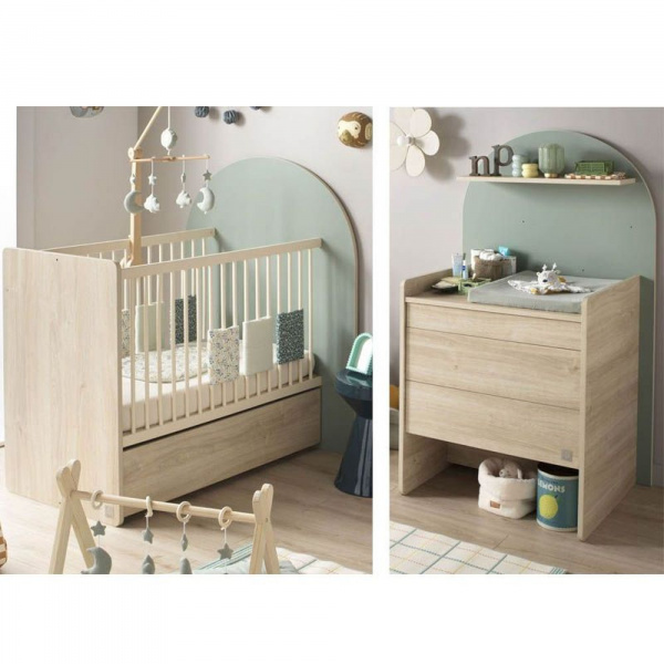 Chambre duo lit bebe 120x60 chambre duo arche lit transformable + commode/bureau saugeen 90x190 - coloris sauge arche+commode a langer evolutive en bu Sauthon meubles