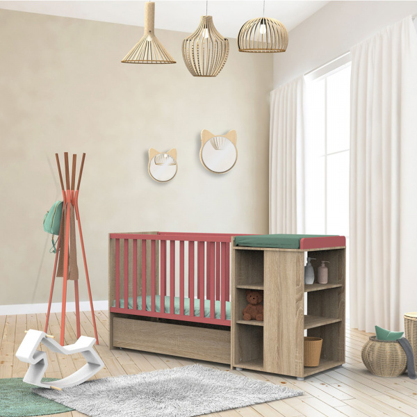 Lit chambre transformable 60x120cm en lit junior 90x190cm nova rose canyon Sauthon meubles