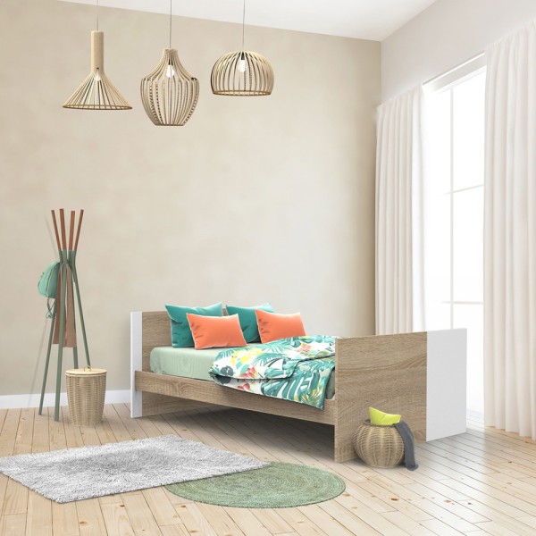 Lit 70x140 évolutif en 90x190 puis 140x190 nova blanc lin Sauthon meubles