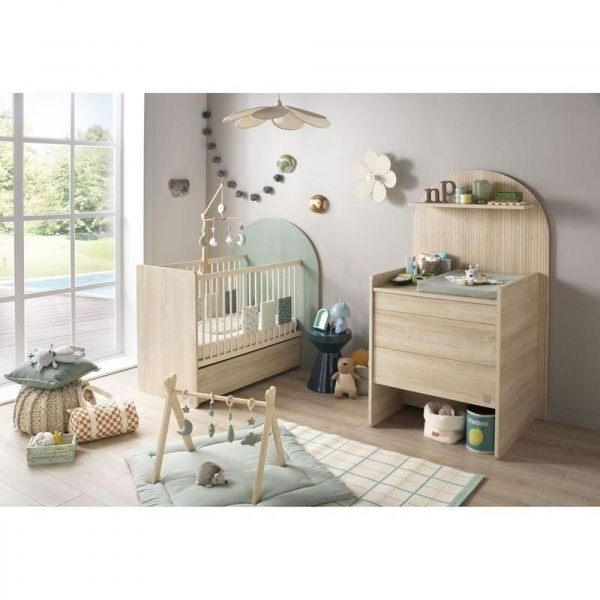 Lit bébé évolutif 60x120 cm en 90x190 cm arche sauge Sauthon meubles