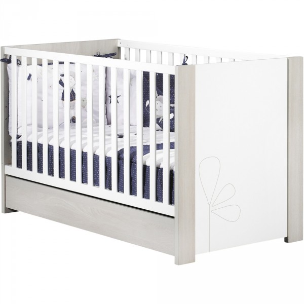Lit little big bed 70x140cm opale frêne sablé avec motif