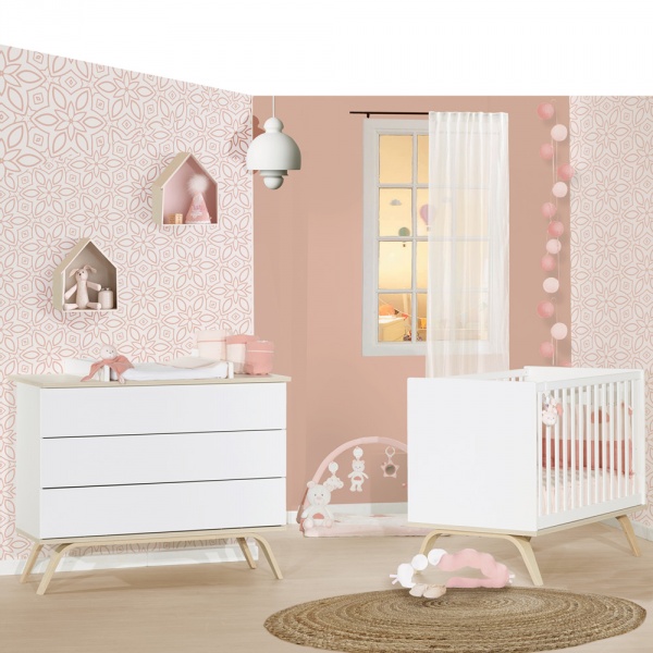 Chambre bébé duo lit 60x120cm + commode serena + plan à langer offert Sauthon meubles