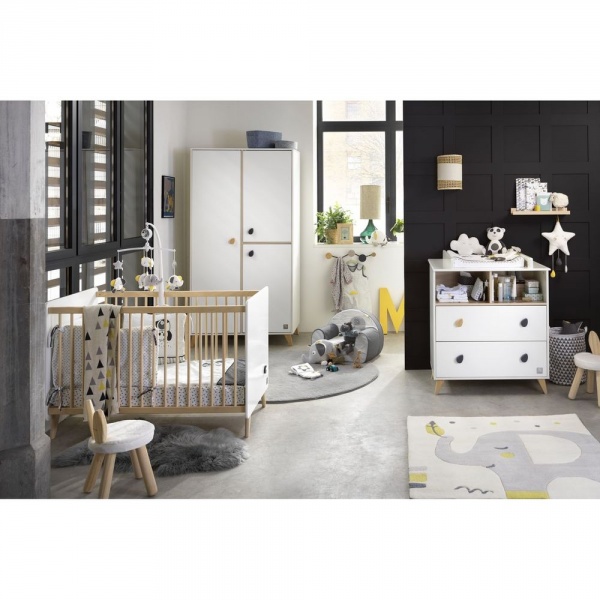 Chambre bébé trio lit + commode + armoire oslo bouton goutte + plan à langer offert Sauthon meubles