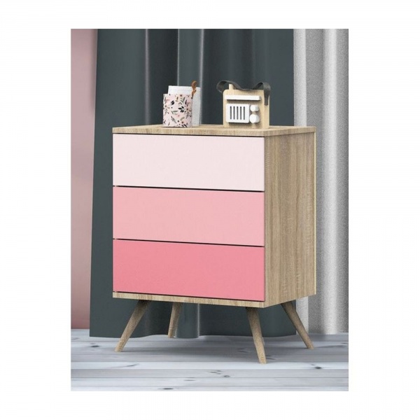 Petite commode 3 tiroirs seventies rose Sauthon meubles