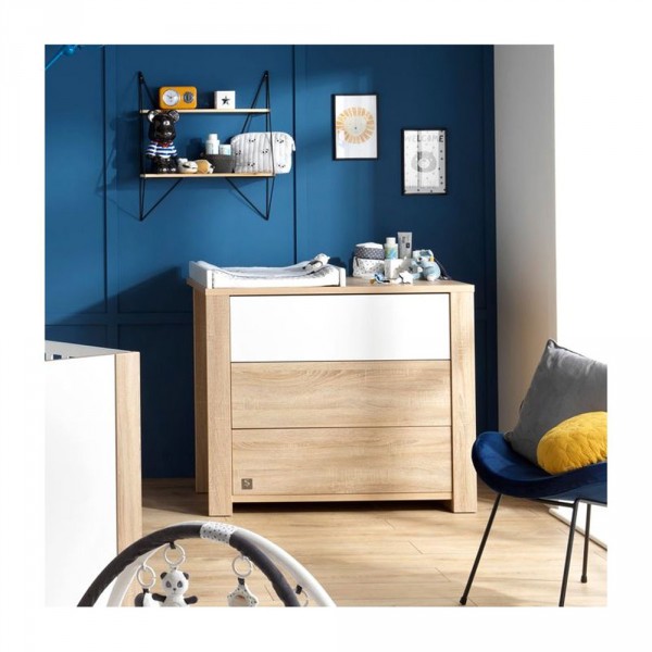Commode bébé 3 tiroirs antonin version bois et blanc Sauthon meubles