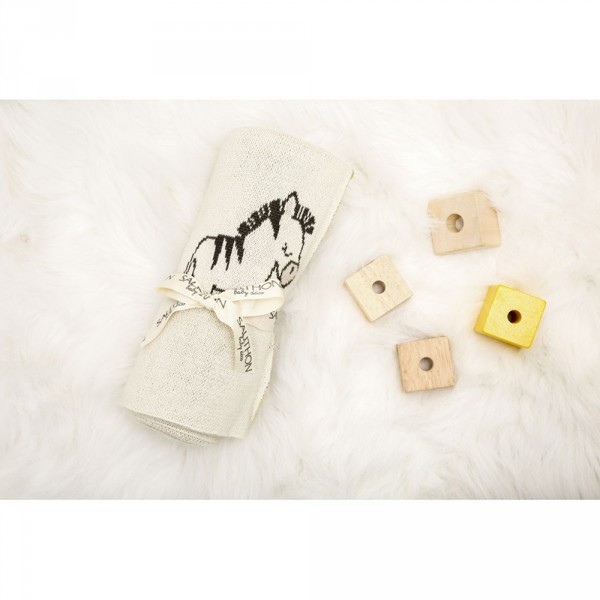 Couverture bébé en maille 80x100cm pluche et pompon Sauthon baby deco