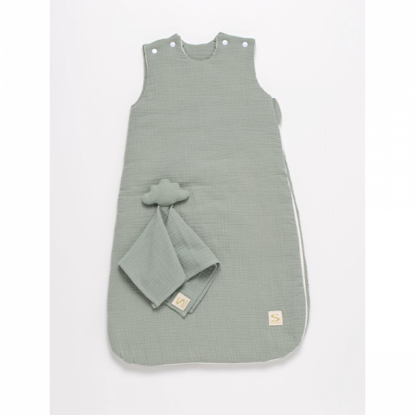 Gigoteuse 0-6 mois avec doudou mouchoir uni sauge Sauthon baby deco