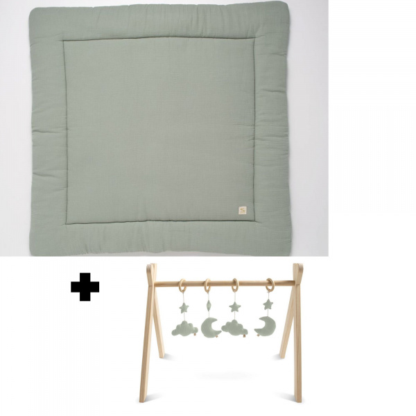 Tapis de parc et arche d'éveil avec jouets sauge Sauthon baby deco