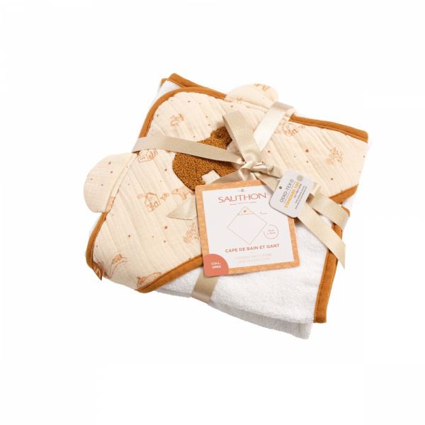 Cape de bain et gant de toilette orsino Sauthon baby deco