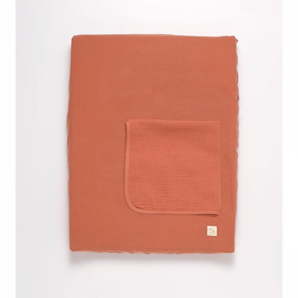 Matelas à langer avec housse et serviette uni terracotta Sauthon baby deco