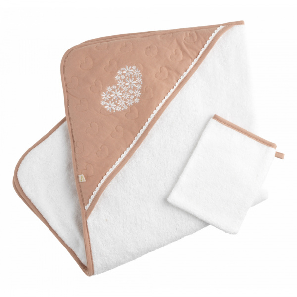 Cape de bain et gant de toilette petit coeur Sauthon baby deco