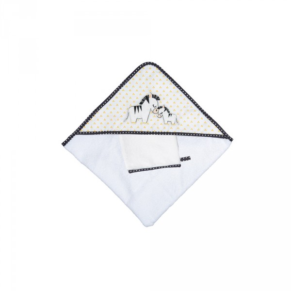 Sortie de bain avec gant pluche et pompon Sauthon baby deco