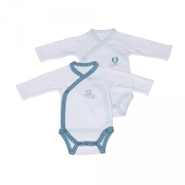 Lot de 2 bodies blanc et bleu naissance lazare Sauthon baby deco