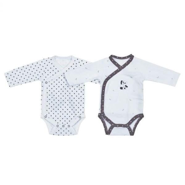 Lot de 2 bodies blanc et gris naissance panda chao chao Sauthon baby deco