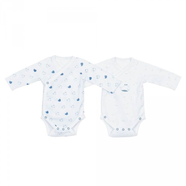 Lot de 2 bodies blanc et bleu naissance blue baleine Sauthon baby deco