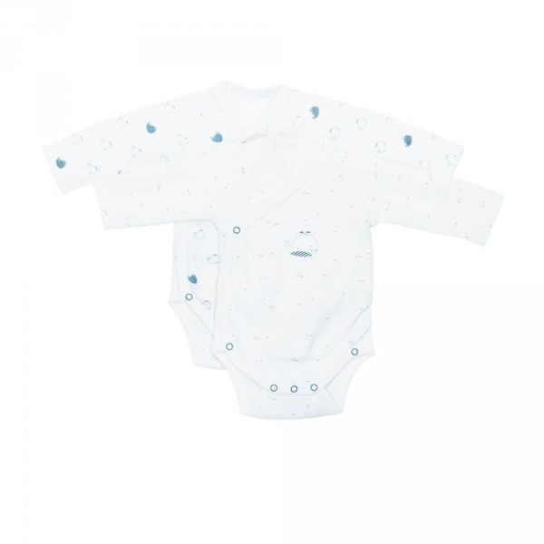 Lot de 2 bodies blanc et bleu naissance blue baleine Sauthon baby deco