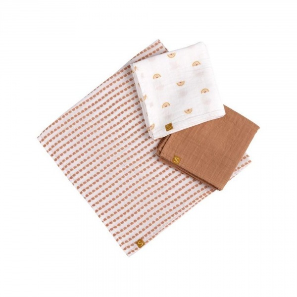 Lot de 3 langes coton bio 70 x 70 sunlight Sauthon baby deco