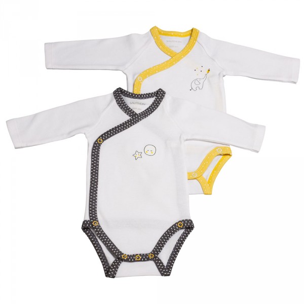 Lot de 2 bodies gris/jaune 1 mois babyfan Sauthon baby deco