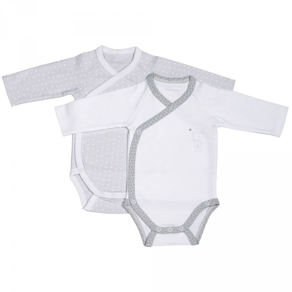 Lot de 2 bodies blanc et gris 3 mois céleste Sauthon baby deco