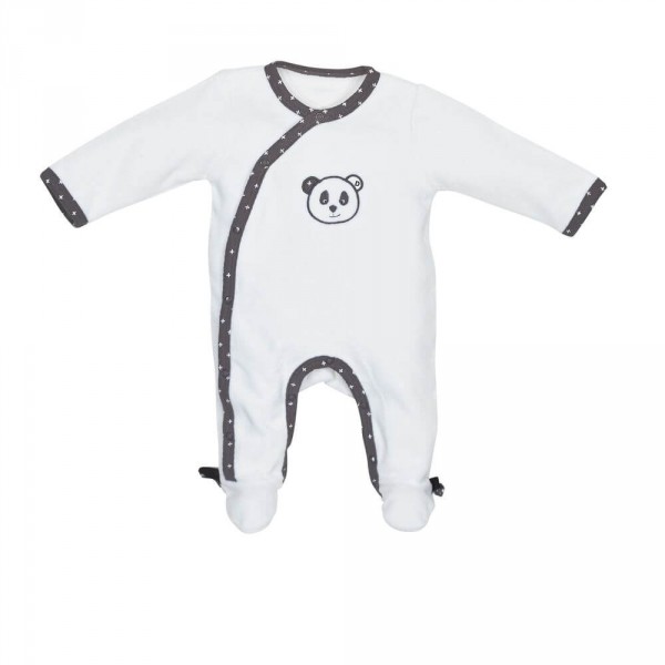 Pyjama bébé velours blanc 1 mois ouverture côtvé panda chao chao Sauthon baby deco