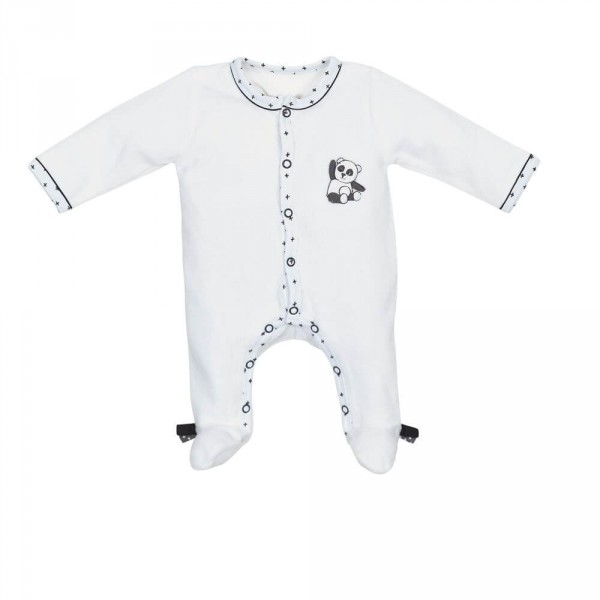 Pyjama bébé velours blanc 3 mois ouverture devant panda chao chao Sauthon baby deco