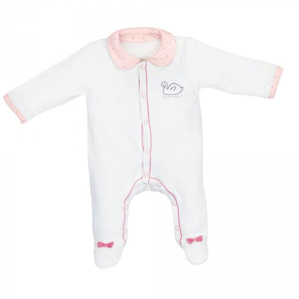 Pyjama bébé velours blanc avec col baby swan naissance Sauthon baby deco
