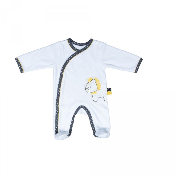 Pyjama bébé velours lion pluche et pompon naissance Sauthon baby deco